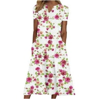 Bodycon haljine za žensko Ležerne ljeto Loose Maxi haljina sa džepom kratkih rukava Tiskanje V-izrez