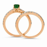 1. CT Sjajni smaragdni rez simulirani smaragd 18k Rose Gold Solitaire sa akcentima Bridal Set SZ 10.75