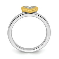 Sterling srebrni izrazi za slaganje srca s dijamantskim i vermeilnim prstenom veličine: 10; za odrasle