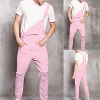 Muški personalizirani ružičasti kombinezoni Funky Ripped traper bib hlače modne pukotine bez rukava