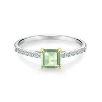 Gem Stone King 1. CT Green Prasiolit G-H Lab Grown Diamond 10k bijeli zlatni prsten sa žutim zlatnim