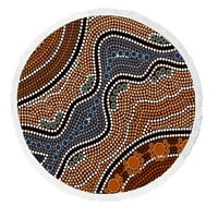 Aboridžinski stil tačke slike prikazuje riječnu plažu ručnicu za plažu pokrivačke plaže joga mat