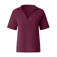 Bluza za pamučnu i posteljinu za žene Ljeto Plus veličine V izrez na vrhu rukava baggy tunika TEes majica