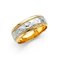 Jewels 14K Gold Okrugli kubični cirkonijski bijeli i žuti prsten Dva tona engrave godišnjica vjenčanica