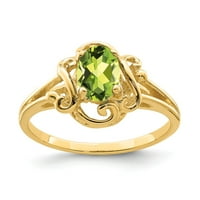 Čvrsta 14k žuto zlato 7x ovalni peridot zeleni kolovoz dragoslojni angažman prsten veličine 6.5