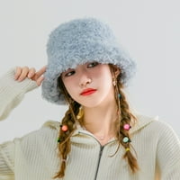 Qcmgmg Solid Plish unise Beanie Hladno vrijeme Zima Fluffy Beanie Hat Women sa širokim svjeticom plave