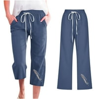 Jsaierl Plus size Pamučne posteljine Žene Ljetni elastični struk Pant Ležerne prilike Comfy pantalone