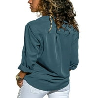 Žene casual vrhovi bluza Lady V izrez obrezani dugi rukav dolje majica Spring Fall Solic Tunic Majica