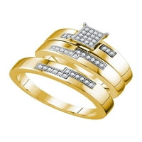 Žuti ton čvrst sterling srebrniji njegov i njen okrugli dijamantski kvadrat koji odgovara par tri prstena