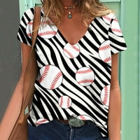 Žene ljetne vrhove Dressy Casual Smiješno bejzbol Ispis Tunic Tops Labavi fit casual bluze V izrez majice