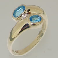 Britanci napravio 18k bijelo zlato prirodno plavo topaz ženski prsten za bend - Opcije veličine - veličine