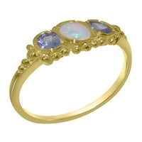 Britanci izrađeni tradicionalni čvrsti čvrsti 14K žuti zlatni prsten sa prirodnim opal i tanzanite Womens