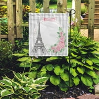 Slatka Pariz Eiffel Tower akvarel ružičaste ruže sive trake Doodle skitchy soba Vintage vrtna zastava