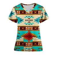 PBNBP ženski zapadni aztec V izrez kratkih rukava sestra Radne uniforme piling vrhovi, satenske bluze