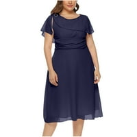 GATHRGYP ženska haljina plus veličina klirenca u kratkim rukavima, ženska šifon okrugla vrata bez rukava