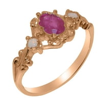 Britanska napravljena 14k Rose Gold Natural Ruby & Opal Womens Remise Ring - Opcije veličine - Veličina