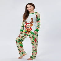 Božićna porodica Pajamas Podudarni set Elk Print dugih rukava i božićne čarape Ispis hlače za spavanje
