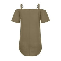 Žene Ljetne bluze Ženska V-izrez kratki rukav Polupansion Zip Tunic Top Modne povremene majice Tee Brown