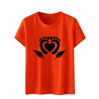 Grafičke majice za žene narančaste majice slatke djevojke kratki rukav Crewneck labavi kafe casunski