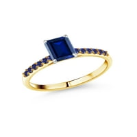 Gem Stone King 1. CT Octagon Blue Created Sapphire 10K žuti zlatni prsten sa bijelim zlatnim zupčanjima