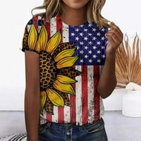 Bluze Farstey 4. jula za žene Ljeto kratki rukav Crewneck casual vrhovi Američka zastava Suncokret Ispiši