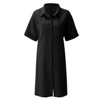 Puawkoer ljetna haljina za žene pamučne posteljine kratkih rukava neregularna džepa košulja haljina