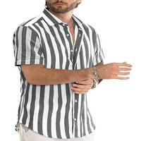 Sanviglor Men majica kratki rukav vrhovi rever vrat Ljetne košulje casual bluza za odmor TEE sivi l