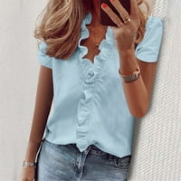 Bluza Žene Elegantne vrhove Široka majica u boji Casual Osnovna majica V izrez ruffle kratki rukav
