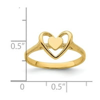 14k žuto zlatni prsten za prsten Teksturirani polirani srce sa okvirom, veličine 8