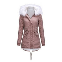 Ikevan ženski kaputi topli dugi duksevi ovratnik vitka zimska parkas odjeća ružičasta m
