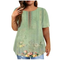 Ženska majica s kratkim rukavima sa loptom u okruglom vratu plus veličina majica Vintage tiskani ležerni