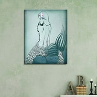 Zidno platno Ispis zidne umjetnosti sirena sa Calla Lily sjedi na kamenu fantastiju i sci-fi ocean ilustracije