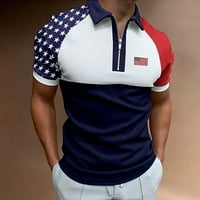 Golf majice za muškarce Muški mišić isključuju ovratnik američka zastava Print Patriotske košulje Slim