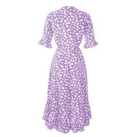 Aloohaidyvio Woemns Ljetni haljini, modni ženski ljetni casual haljina za ispis V-izrez s kratkim rukavima