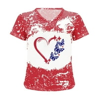 Ecqkame Ženska američka stakla za ženske trake Modna casual labava bluza Nezavisnost Dan Ispiši v izrez