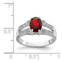 Bijeli sterling srebrni prsten GENSTER GARNET ovalni crveni dijamant