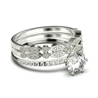 Prekrasna Art Deco 2. Carat Round Cut Diamond Moissanite zaručnički prsten, vjenčani prsten, dva podudarna