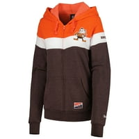 Ženska nova era Brown Orange Cleveland Browns Backback BallBlock puni zip hoodie