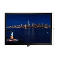 Njujork City Statue of Liberty Manhattan WTC Photo Black Wood Framed Art Poster 20x14