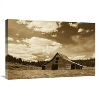 u. Stara crvena štala u pastoralnom pejzažu, Oregon - Sepia Art Print - Konrad Wothe