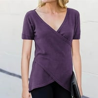 XYSAQA Vjeća za žene za žene za žene Seksi V-izrez Asimetrična majica bluza vrhovi čvrstih boja ljubičaste