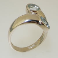 Britanci napravio je 10k bijeli zlatni prirodni akvamarinski ženski prsten - veličine opcije - veličine