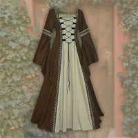 Haljine za žene plus veličine haljine vintage retro gotički razdvajanje dugih rukava dugačak bež m
