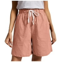 Haljine hlače za žene ženske casual pantalone elastične strukske kratke hlače džepove ljetne posteljine