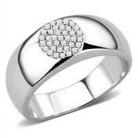 Alamode DA367- Muškarci visokog poliranog prstena od nehrđajućeg čelika sa AAA CRD CZ-om u CLEAR - veličina