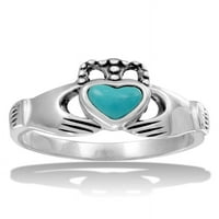 Oblik srca simulirani tirkizni oblozi prsten visoki polirani sterling srebrni 5