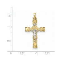 14K zlatni dvotonski polirani latino crucifi privjesak šarm