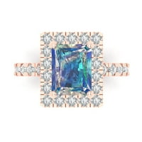 3. CT sjajan smaragdni rez prozirni simulirani dijamant 18k Rose Gold Halo Solitaire sa Accenting prstenom