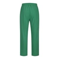 Muške pamučne i posteljine pantalone opušteno fit solidne boje elastične struke čipke izravne duge hlače