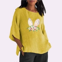 Žene Sretno Uskrs majica slatka zeko grafički casual tees top rukave pamučne platnene bluze mekani udobni